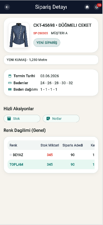Mobil Sipariş Detay